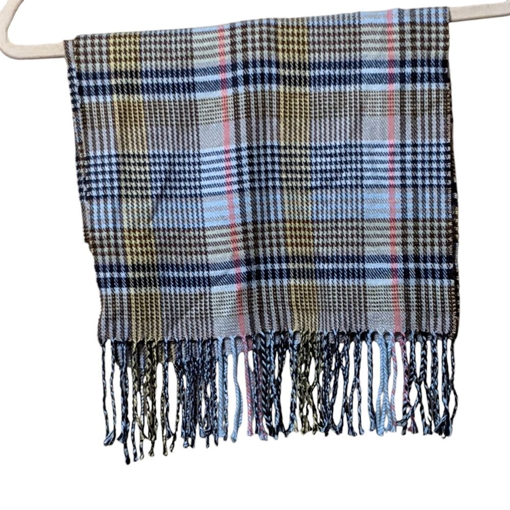 100% Cashmere plaid blue camel scarf Scotland multicolor accessory outerwear